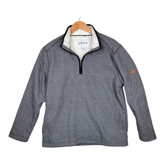 Orvis Sweater Men’s Large Fleece Lined Quarter Zip Long Sleeve Pockets Gray - Picture 1 of 7